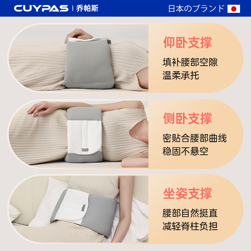 CUYPAS日本睡眠护腰枕腰垫腰痛腰椎盘突出腰托背靠肌劳损床上保暖 灰白 均码 【包裹式+熟睡整晚】