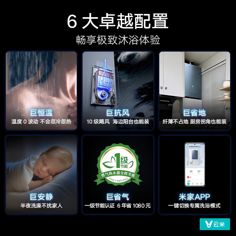 云米(VIOMI)燃气热水器16升Super2天然气 纤薄机身 智能增压水伺服恒温 家用二级节能热水器JSQ30-VGW1636 16L