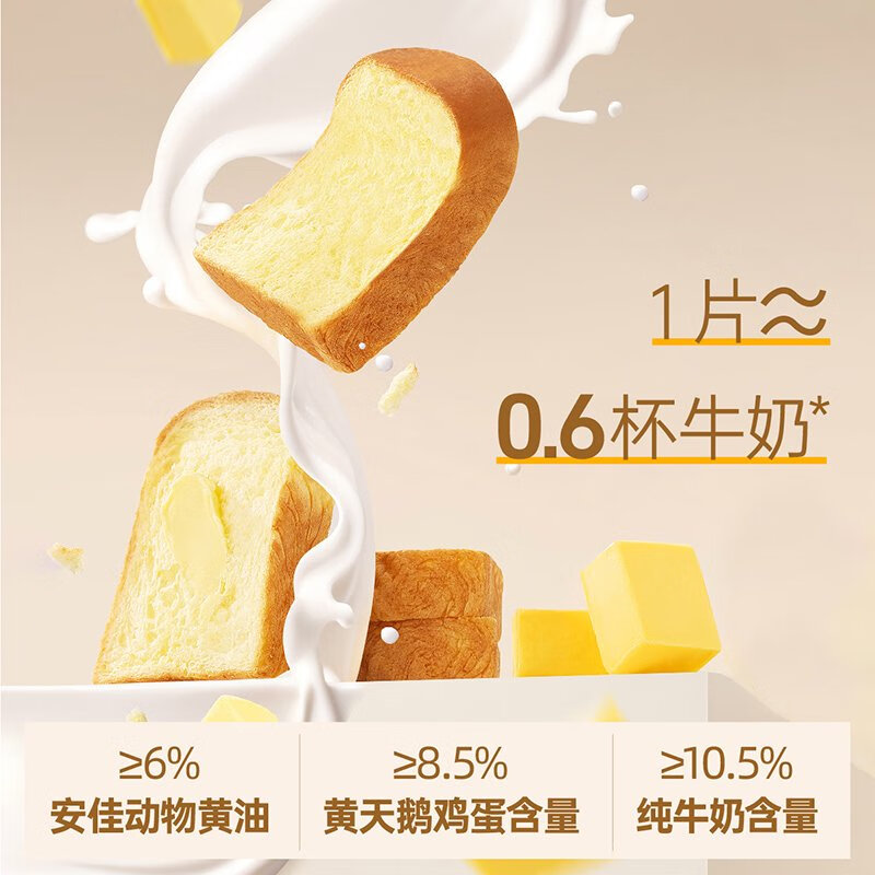 樂(lè )錦記鮮享蛋奶厚切吐司550g整箱早餐面包食品(選用黃天鵝雞蛋) 黃天鵝蛋液/純牛奶添加蛋奶厚切