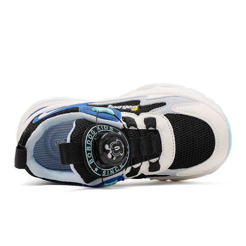 巴布豆童鞋男童秋季透气老爹鞋新款百搭休闲跑鞋旋转扣儿童运动鞋 黑/皇家蓝（单里） 35 适合脚长21.6cm