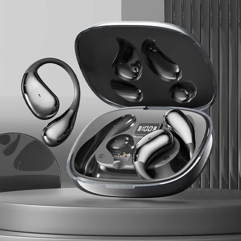 2025新款蓝牙耳机挂耳式无线耳机跑步运动久戴不痛高音质 黑色 +电镀工艺