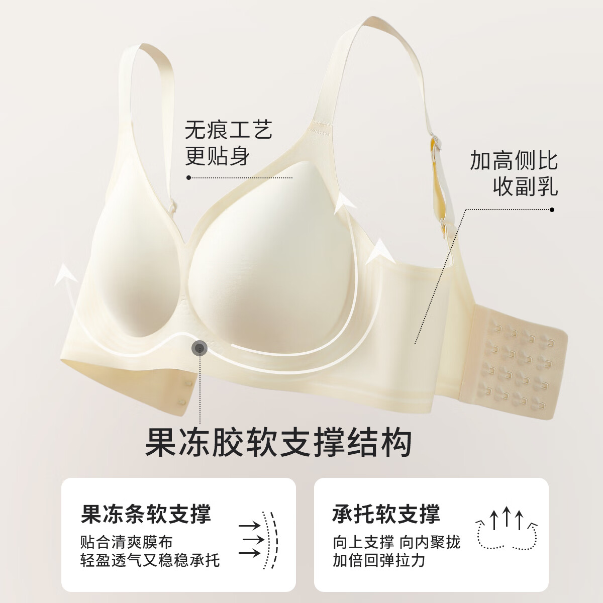 六月玫瑰 内衣女新款内衣文胸女固定杯无钢圈文胸无痕小胸聚拢胸罩 奶油白(适用ABC杯) 80B