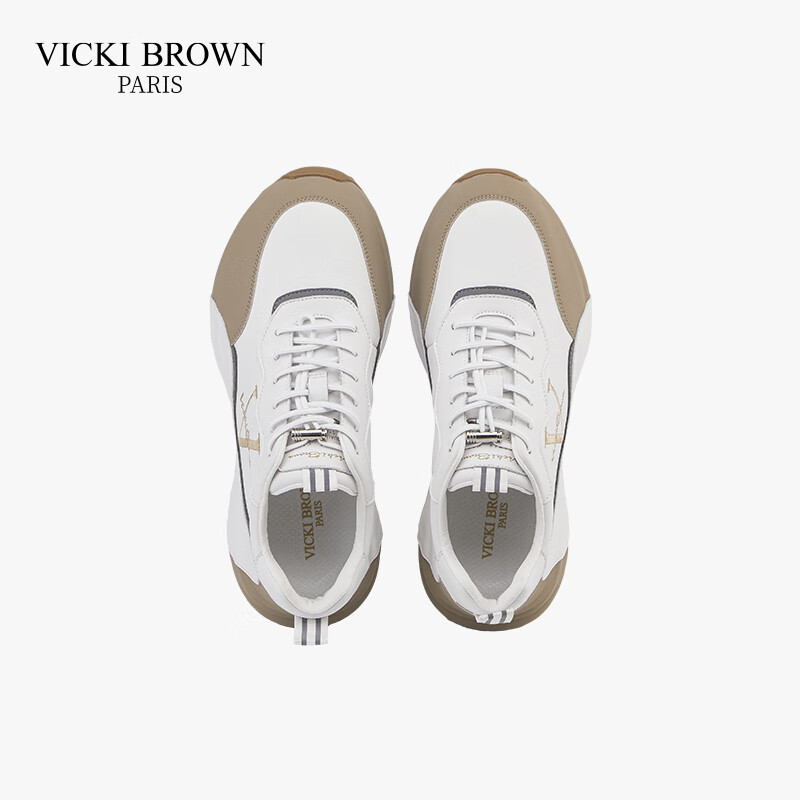 VICKI BROWN法国品牌VB男鞋【法奢系列】舒适透气皮鞋男防滑休闲鞋包底老爹鞋 白杏 39