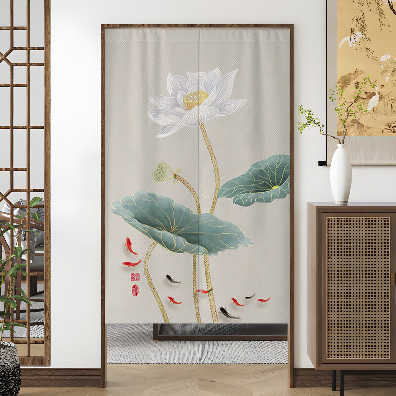 接運(yùn)貓廁所門簾遮擋簾化解入戶玄關(guān)風(fēng)水門簾遮擋隔斷簾臥室衛(wèi)生間免打孔 步步蓮花【防水防油】 加裝魔術(shù)貼-磁吸-聯(lián)系客服