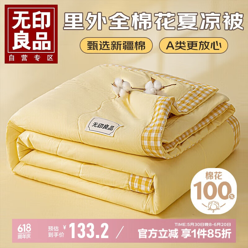 无印良品A类里外全棉夏被100%新疆棉花被子 夏凉空调被薄被芯 200*230cm