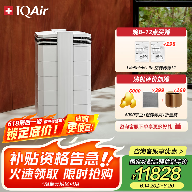 IQAir空气净化器家用除猫狗过敏原宠物毛发除二手烟除雾霾除菌除甲醛 瑞士进口 HP250 XE
