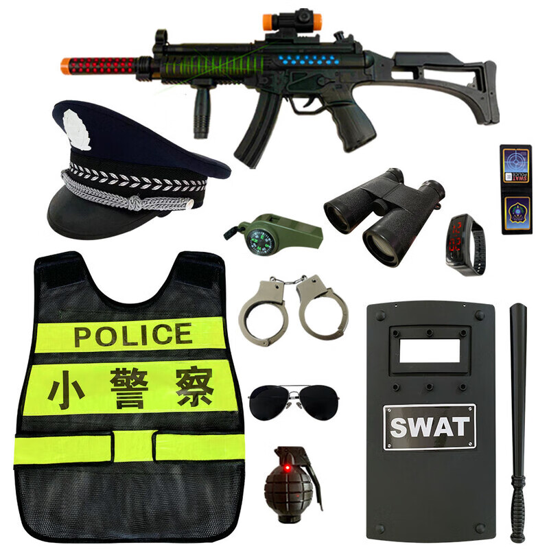 梵達(dá)森（FAN DA SEN）兒童小警察玩具槍套裝特種兵演出服玩具槍黑貓警長(zhǎng)吃雞大全套裝備 電動(dòng)聲光MP5：警察13件套 2-6歲