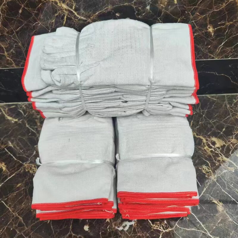 帆布手套双层24线全衬加厚电焊工作机械耐磨透气劳保防护用品 白甲双层24线加厚红边款3双 XXL
