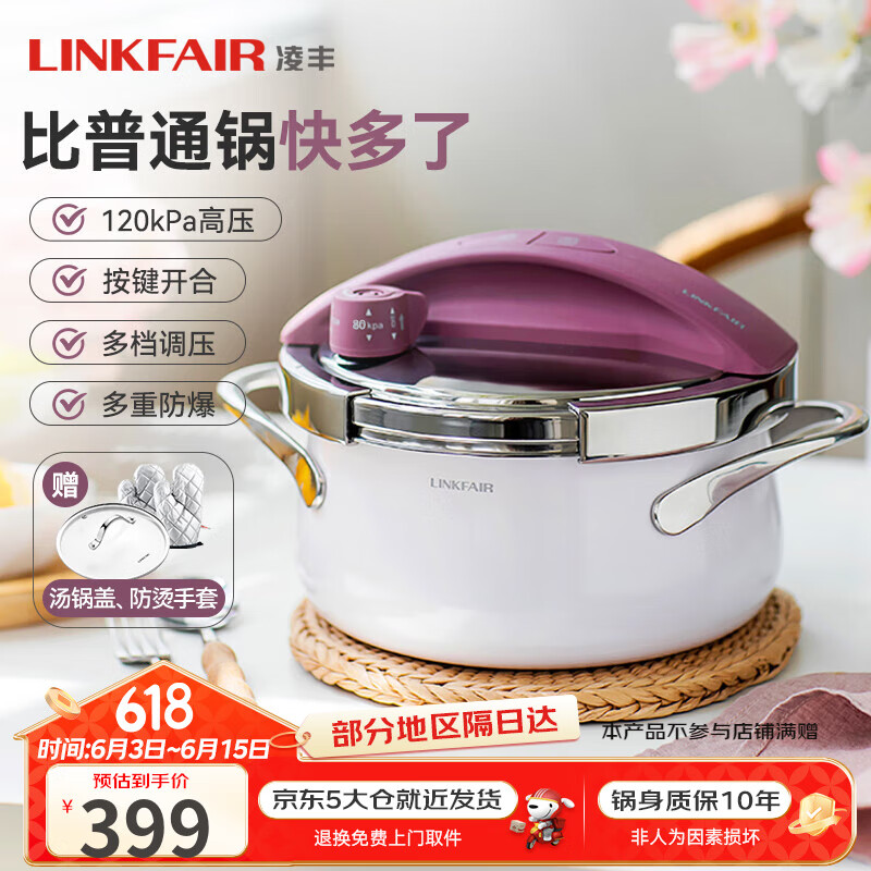 凌丰304不锈钢高压锅燃气压力锅小型家用防爆迷你压力煲电磁炉通用 3L藕荷紫【含汤锅盖】 20cm