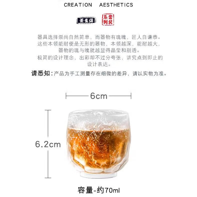 富贵荣耐热加厚玻璃茶杯茶具泡茶杯礼物茶杯精致主人杯水墨品茗杯泡茶杯 透明琉璃   水立方主人杯70ml