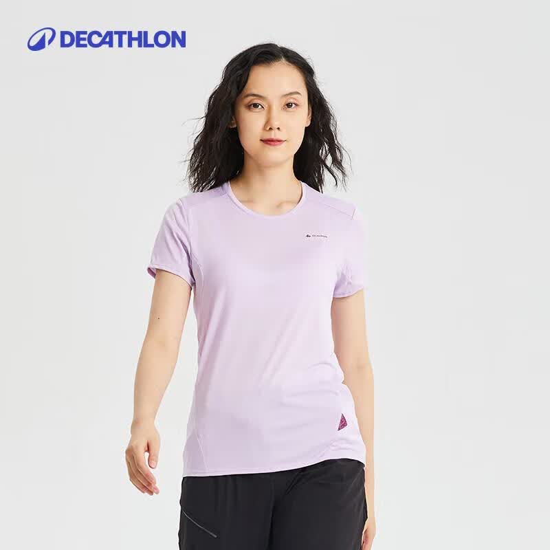 迪卡侬运动户外速干衣女健身跑步短袖QUMM女款-浅紫色M-2497699