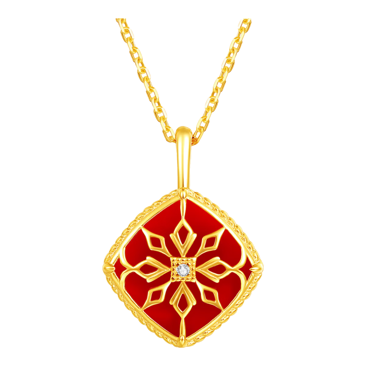 夢金園s925幾何紅瑪瑙吊墜項鏈女款2025新款輕奢高級感純銀送女友禮物 【交織】鎖骨鏈