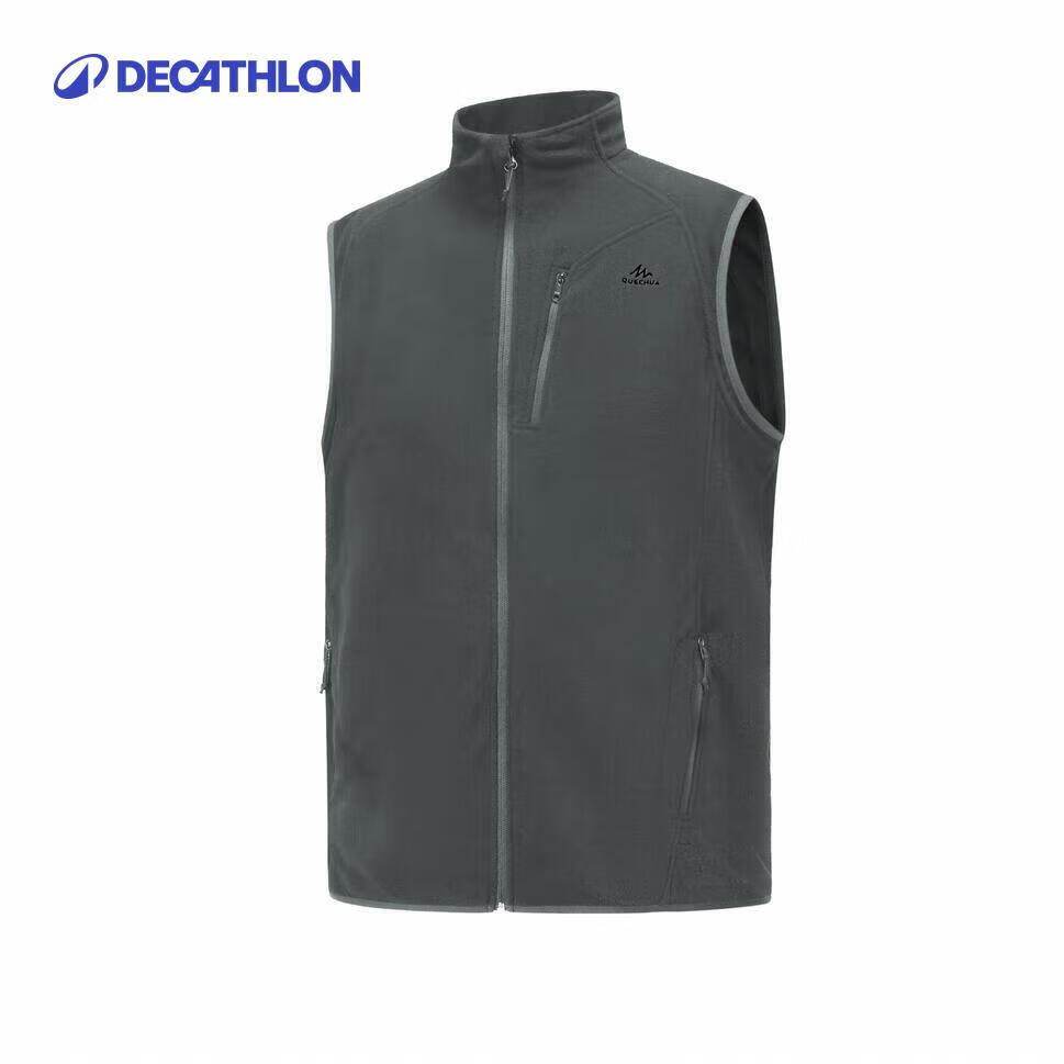 迪卡侬抓绒马甲男秋冬保暖摇粒绒背心绿色XL4135031