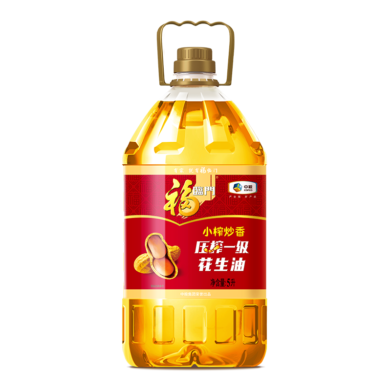 福临门食用油 小榨炒香压榨一级 花生油5L 中粮出品