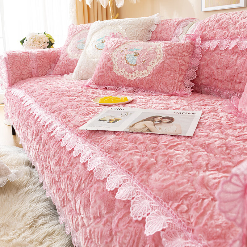 缔卓怡玫瑰绒沙发垫冬季毛绒加厚防滑简约高级感皮沙发套罩坐垫盖布巾 玫瑰绒-粉色 70cm*70cm