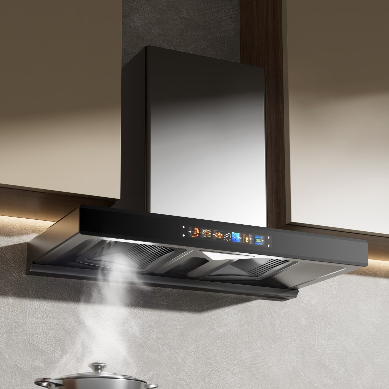 冈田(日本)三眼防干烧燃气灶天然气900mm四眼灶家用猛火煤气炉灶具台嵌入式两用3头4头多头燃气灶 【雅黑】G5-18四腔顶吸烟机+B9064黑四眼灶 罐装-液化气