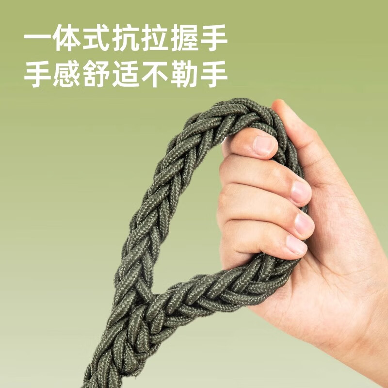 PETALONG八股绳项圈式狗狗牵引绳中大型犬狗链子金毛遛狗绳防爆冲拴狗p链 军绿色（绳长1.5米） XL码（双排扣，适合50-100斤）