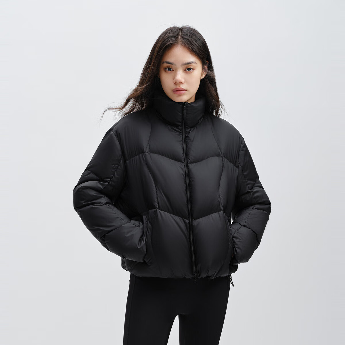 太平鸟女装小火山短立领泡芙羽绒服小个子保暖服外套 黑色 S