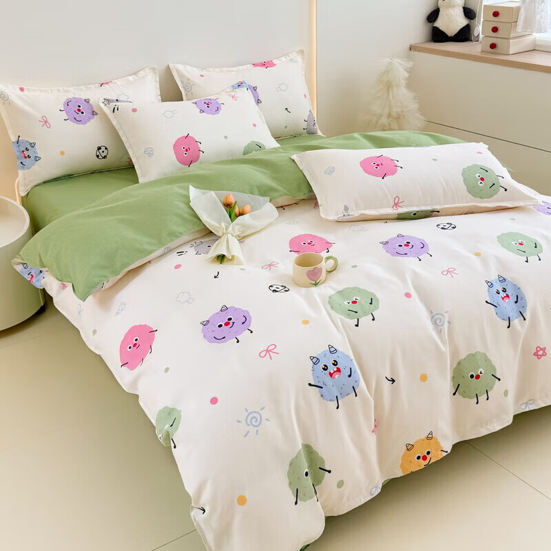 软贝小清新被套单人床单款宿舍三件套四季通用被罩四件套 糯米团 床单款 2.0m四件套(被套200*230cm