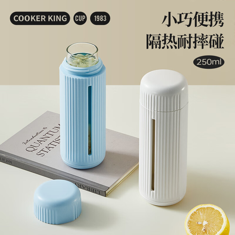 炊大皇（COOKER KING）高硼硅玻璃水杯防烫防滑茶杯茶漏学生男女士便携高颜值透明家用 白色【新品-高硼硅玻璃】250ml
