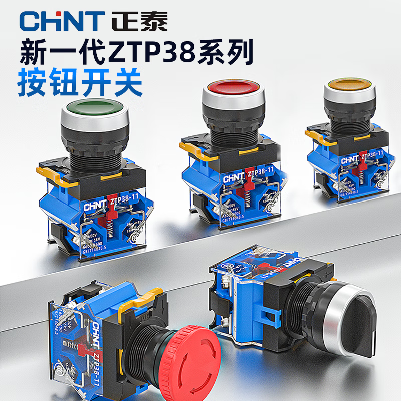 正泰（CHNT）正泰按钮开关ZTP38-11PNZS-Q-GN绿色自锁平钮电源开关