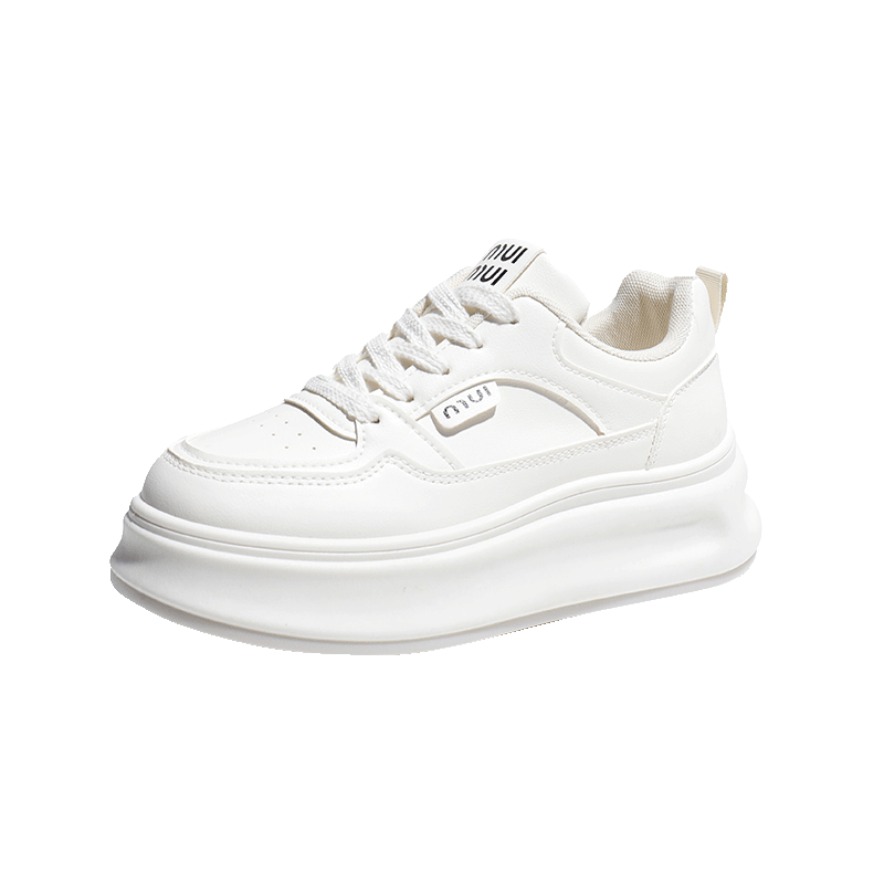 西遇厚底小白鞋女2025新款春秋季低帮百搭增高休闲鞋配裙子白色板鞋 米白色 35 (225)