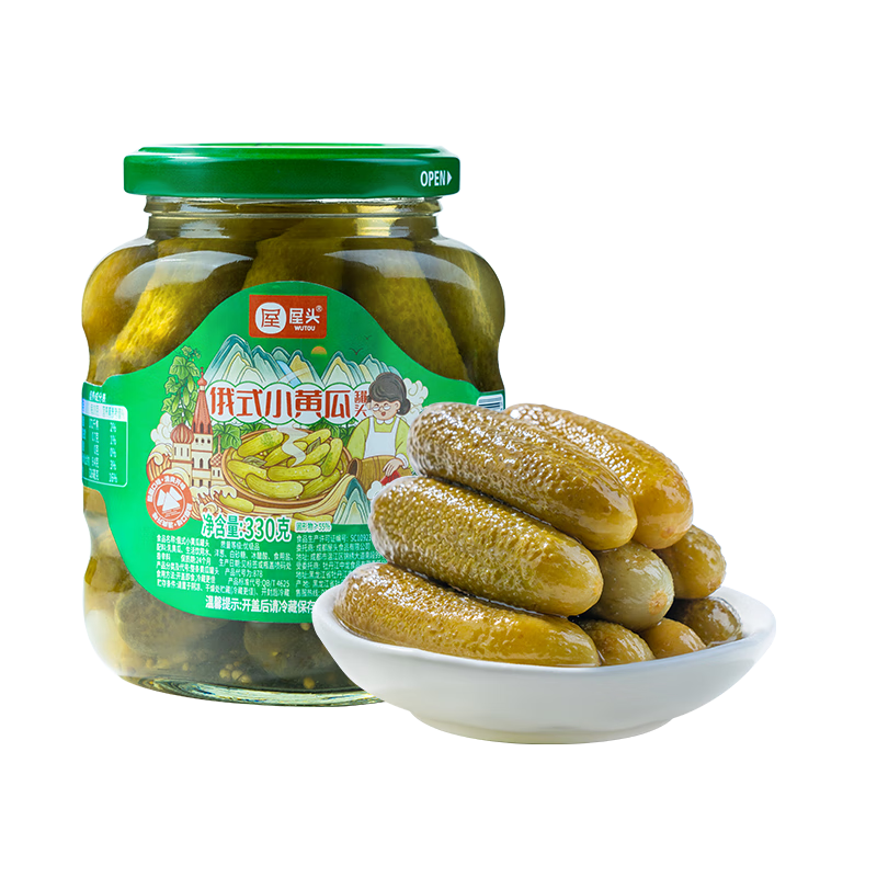 屋头俄式小黄瓜330g*1 俄式酸黄瓜0脂乳黄瓜汉堡西餐沙拉下饭下酒咸菜