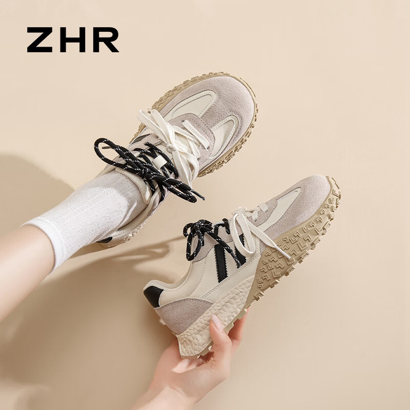 ZHR糖果丨德訓(xùn)鞋女鞋子新品運動鞋軟底回彈跑步鞋休閑通勤百搭防潑水 米色 37