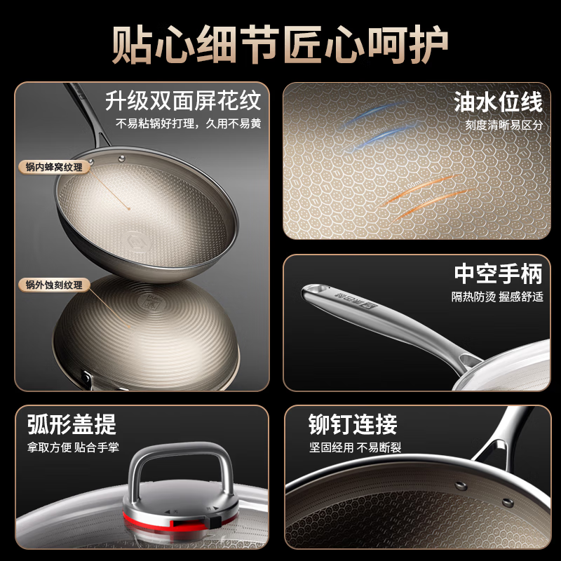 康巴赫炒锅有钛不粘锅第七代炒菜锅0氟蜂窝锅32cm电磁炉燃气灶通 (康巴赫七代)锅+锅盖 28cm