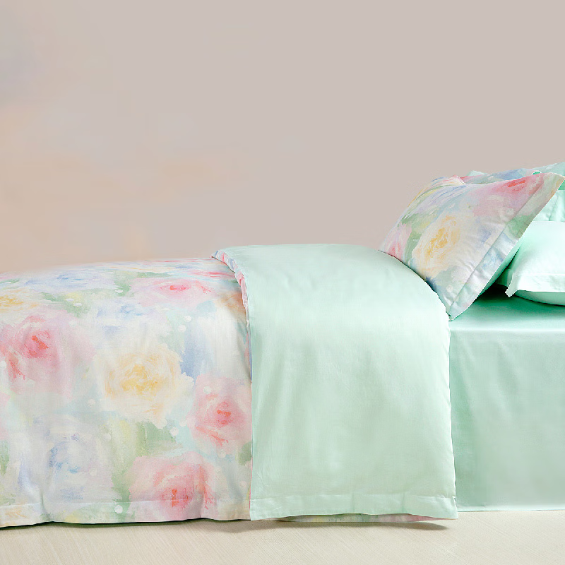 VTX家纺床上四件套全棉印花四件套床品套件贡缎亲肤柔软床单枕套套件 1.2米三件套 床盖款 （被套152*210cm）