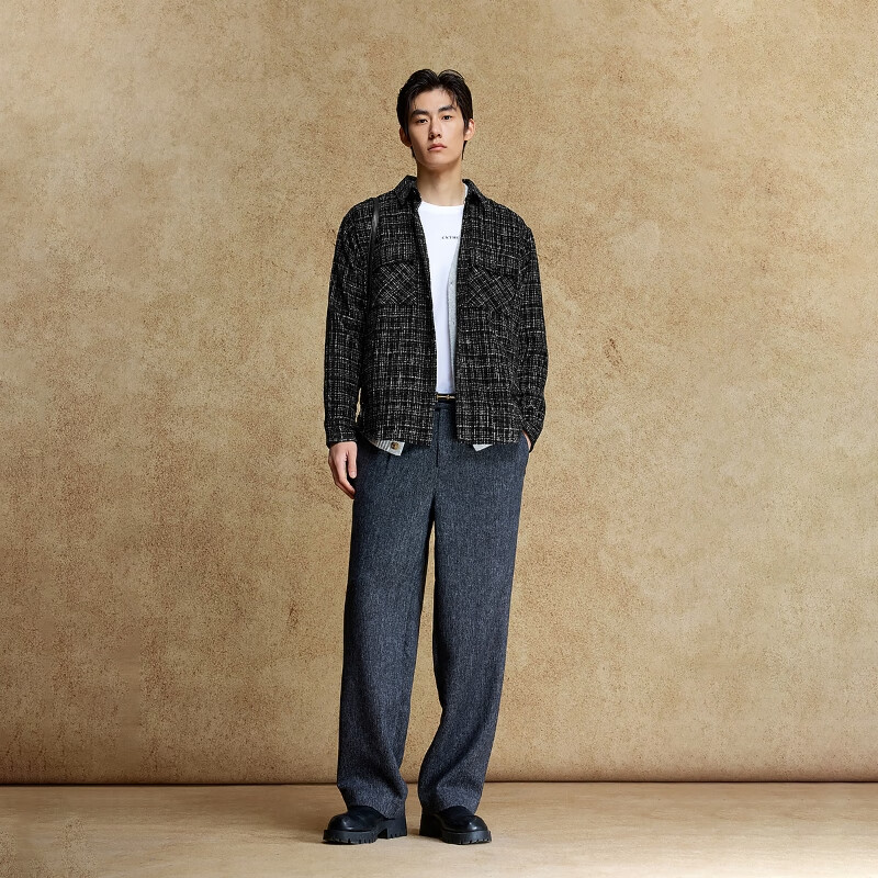 杰克·琼斯(JACK&JONES)25年男装衬衫外套百搭舒适经典格纹宽松休闲长袖上衣2253O3015 E40黑色 常规 XL