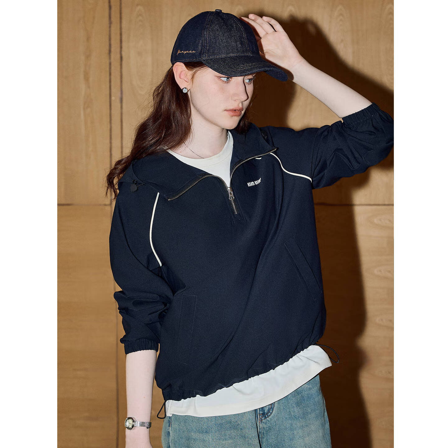 库恩玛维（KUHNMARVIN）轻运动通勤风长袖卫衣女2025年秋新款半拉链休闲百搭上衣K37926 深藏青 L