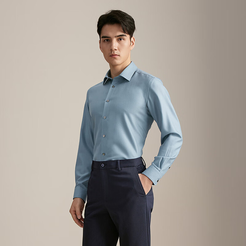 雅戈尔衬衫男士2025秋冬青年男长袖衬衫YLQW115691HBA【商场同款】 蓝色提花YLQW115691HBA 41 （175/96A）