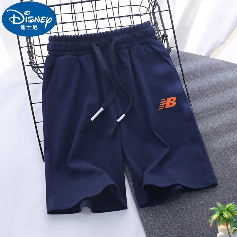 迪士尼（Disney）乖纯男童短裤夏季外穿中大童薄款夏款五分裤儿童夏装休闲运动裤子 藏青色薄款1B短裤 110cm 均码