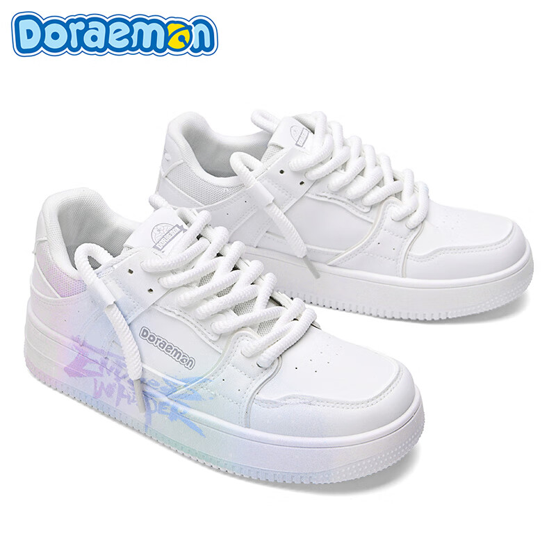 哆啦A梦板鞋男鞋冬季新款趣味涂鸦小白鞋厚底增高情侣款休闲鞋子男 复古白（梦幻紫） 44