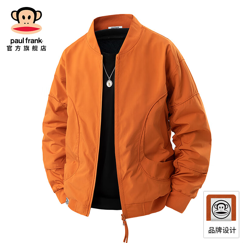 大嘴猴（paul frank）日系棒球服夹克男士春秋季新款潮牌宽松百搭简约运动休闲外套男装 橘红色 【秋季新品】 L 【建议110-130斤】
