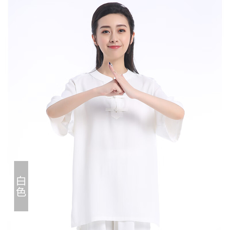 勁武（JIN WU）新款太極服短袖女冰絲太極拳練功服中袖衣服武術(shù)表演服裝夏季清爽 新款-白色 S