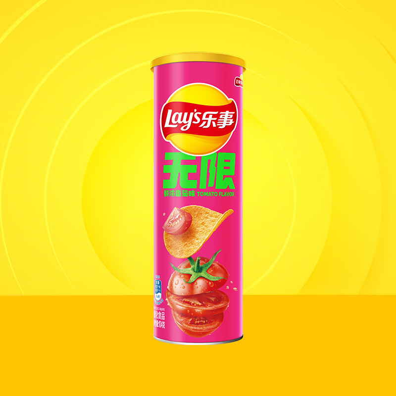 乐事（Lay's） 无限薯片零食休闲食品104g罐装膨化食品一口吃N片大挑战 鲜浓番茄味104g
