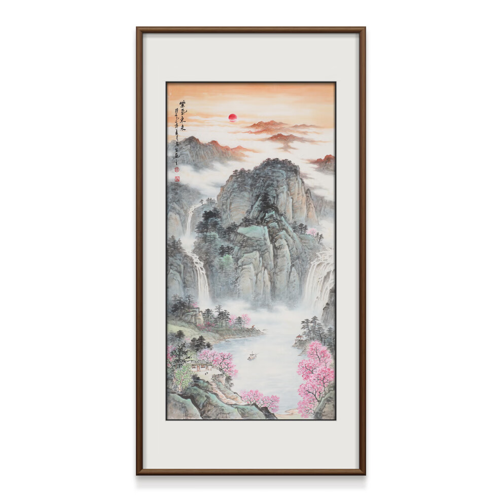 琅櫃坊紫气东来挂画手绘国画办公室山水画新中式竖幅玄关装饰画 紫气