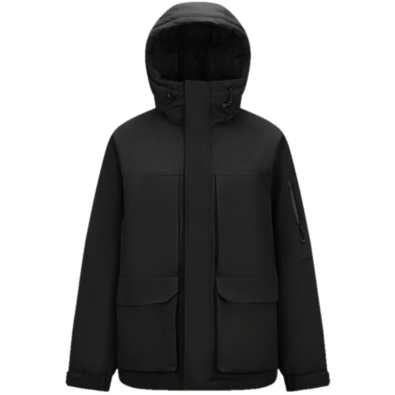 森马（Semir）羽绒服男防雨防风三防外套情侣工装冬中长款 黑色（白鸭绒）90001 2XL