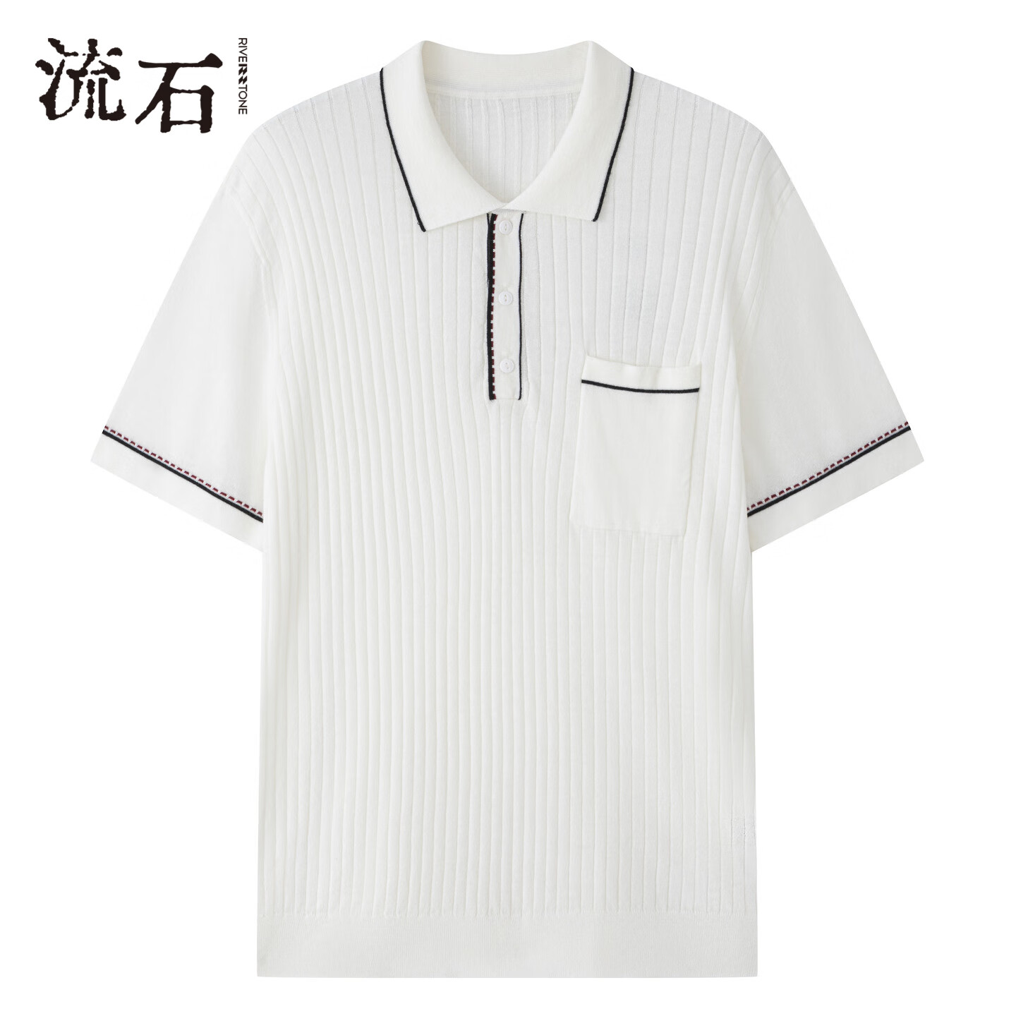 RIVERSTONE流石男装白色复古翻领polo衫短袖2025年夏季男款撞色休闲口袋T恤 白色 XS /160