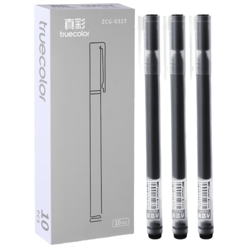 真彩（TRUECOLOR）直液式走珠筆大容量巨能寫速干中性筆0.5mm黑色筆刷題筆學生考試作業(yè)專用水筆熱門商品10支/盒0327