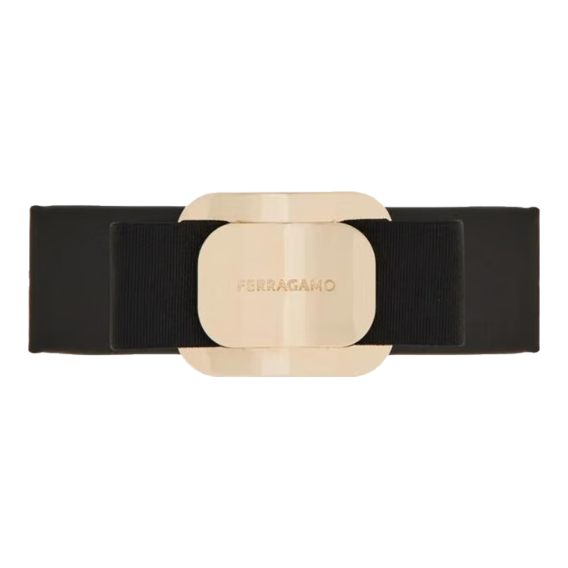 菲拉格慕（Ferragamo）女鞋金屬發(fā)夾皮質(zhì)時(shí)尚簡(jiǎn)約百搭發(fā)飾 BLACK 20 |UNICA