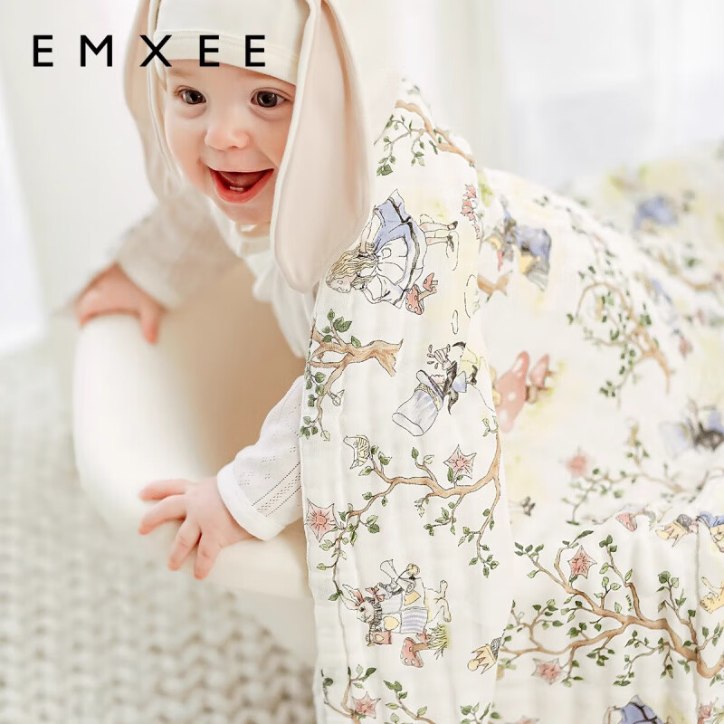 嫚熙（EMXEE）婴儿纱布浴巾纯棉宝宝新生儿童浴巾大尺寸 洗澡包巾 梦幻乐园 110×110cm