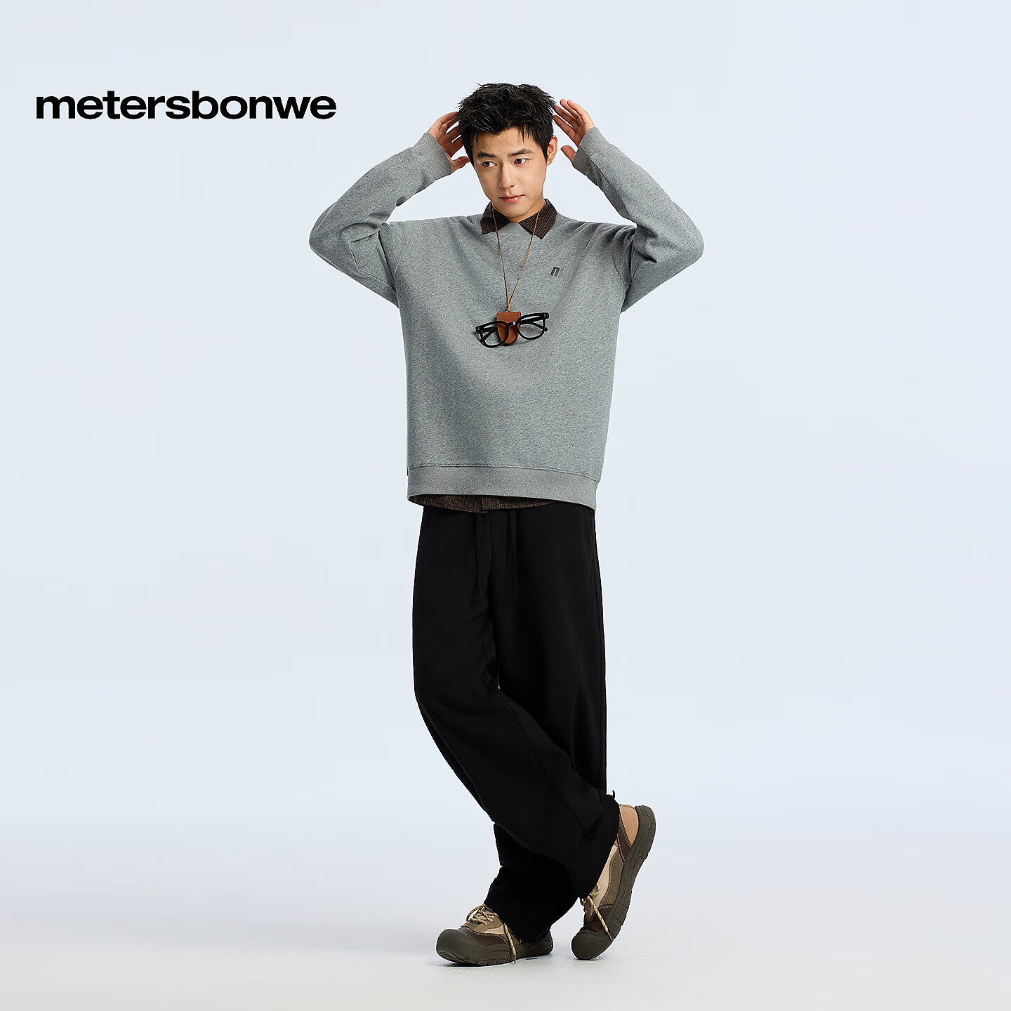 美特斯邦威男女同款春新款圆领字母印花潮流高街美式卫衣男 花灰色 M 170/92A