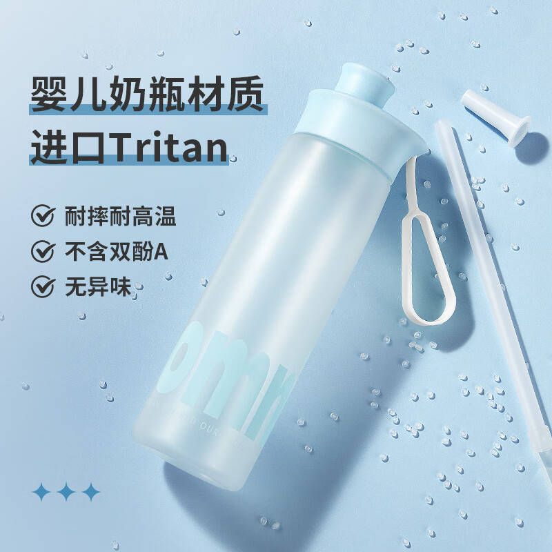 AILUKI日本运动水杯女Tritan大容量高颜值健身水壶耐高温夏便携骑行吸管 亿点蓝780ML【进口Tritan+防摔耐磨】