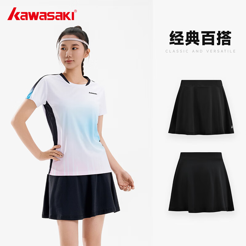 KAWASAKI川崎羽毛球短裙女款速干透氣運(yùn)動(dòng)裙吸汗透氣防走光 玄夜黑  M 