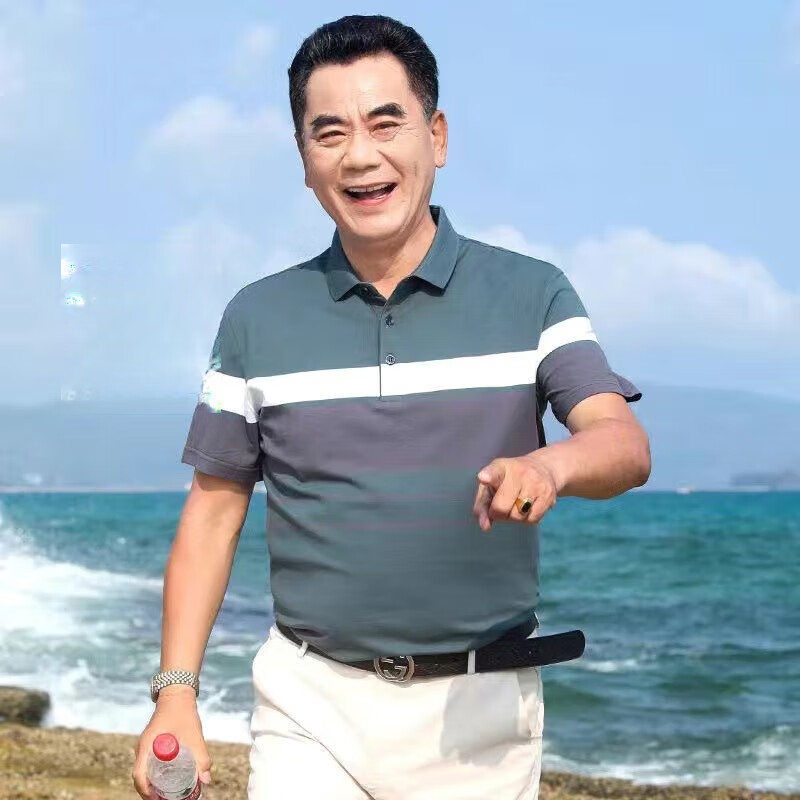 【厂家直供】爸爸夏装短袖t恤中老年人男装丝光棉上衣中年男士休 灰色 185建议180-200斤 均码