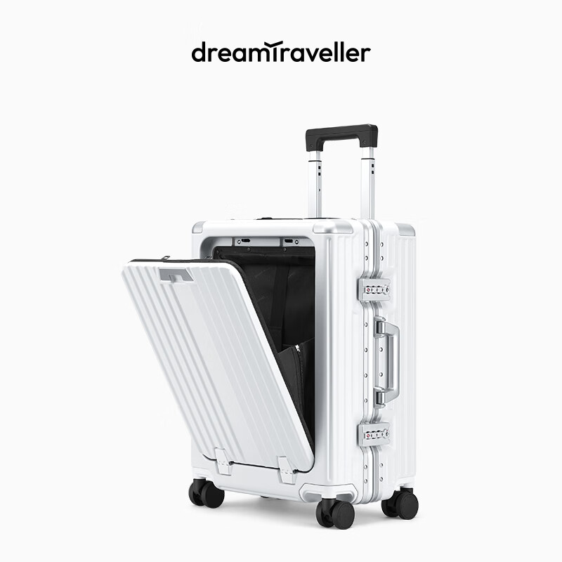梦旅者（Dream traveller）商务拉杆箱万向轮前开口行李箱男密码箱女旅行箱 24英寸哑光白色