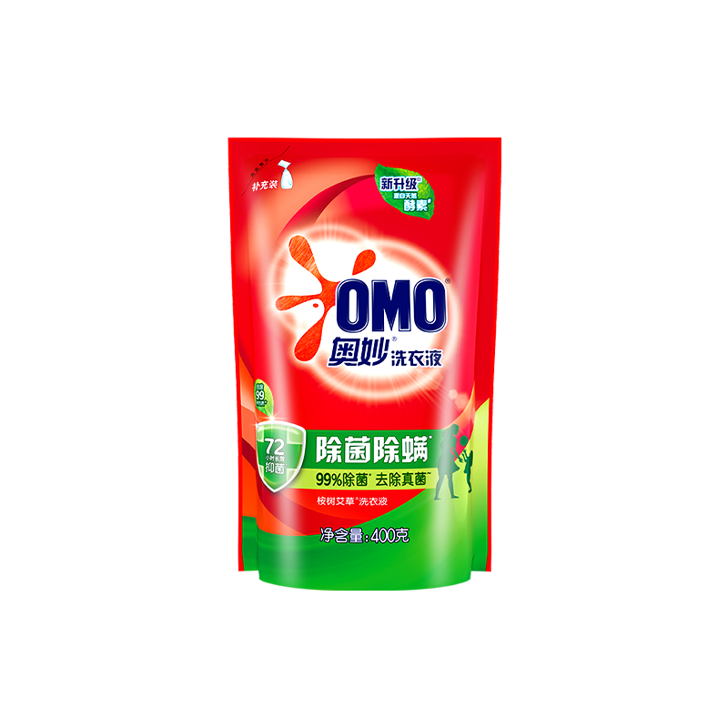 奥妙（OMO）洗衣液补充装家用官方旗舰店正品酵素洁净除菌除螨袋装家庭用 【尝鲜】除菌除螨400g*1袋